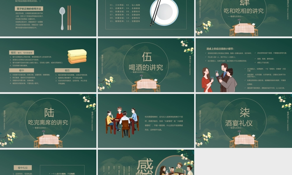 餐桌礼仪培训绿色中国风PPT模板.pptx