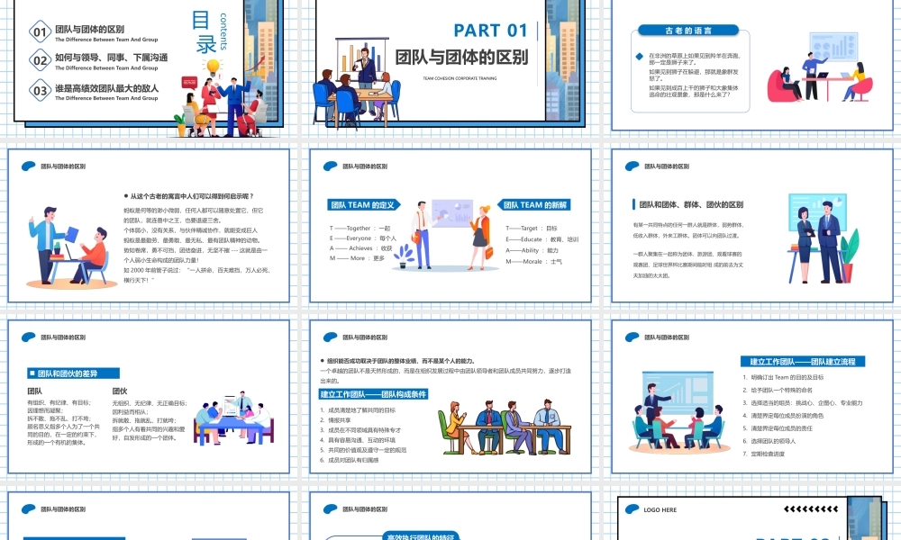 蓝色插画风团队凝聚力企业培训PPT模板.pptx