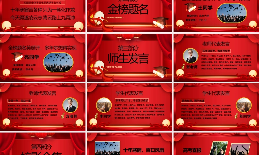 红色中国风高考喜报PPT通用模版.pptx