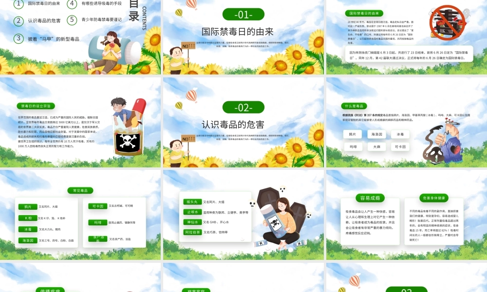 626国际禁毒日宣传主题班会绿色卡通PPT模板.pptx