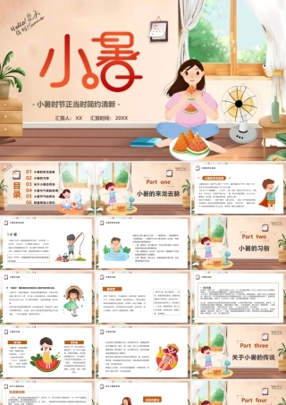 棕色卡通风传统二十四节气之小暑PPT模板.pptx