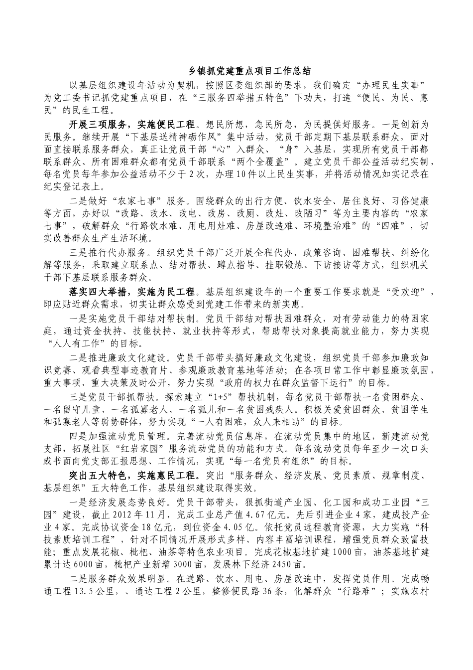 乡镇抓党建重点项目工作总结.docx_第1页