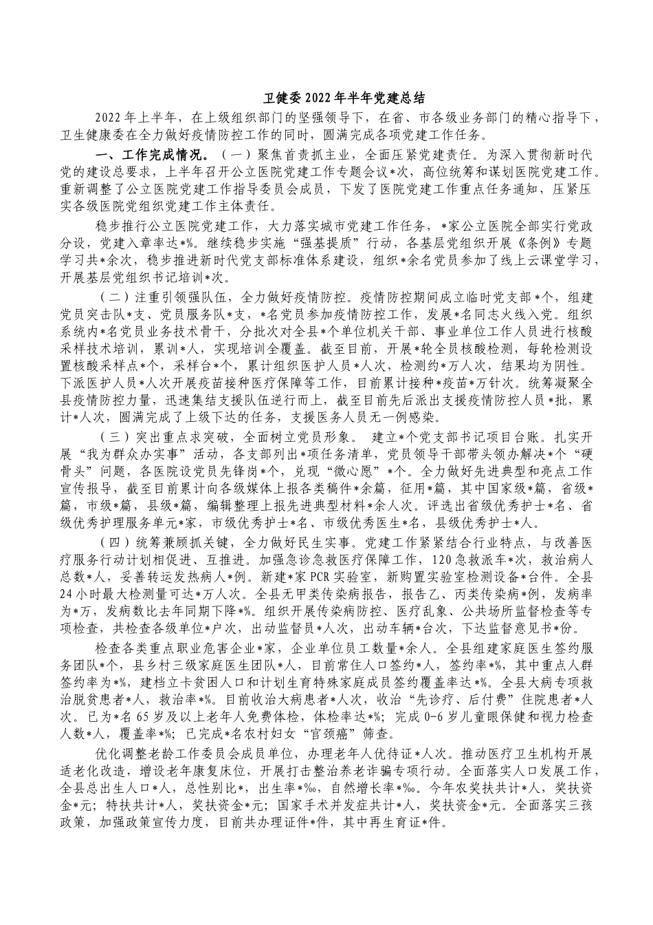 卫健委2022年半年党建总结.docx_第1页
