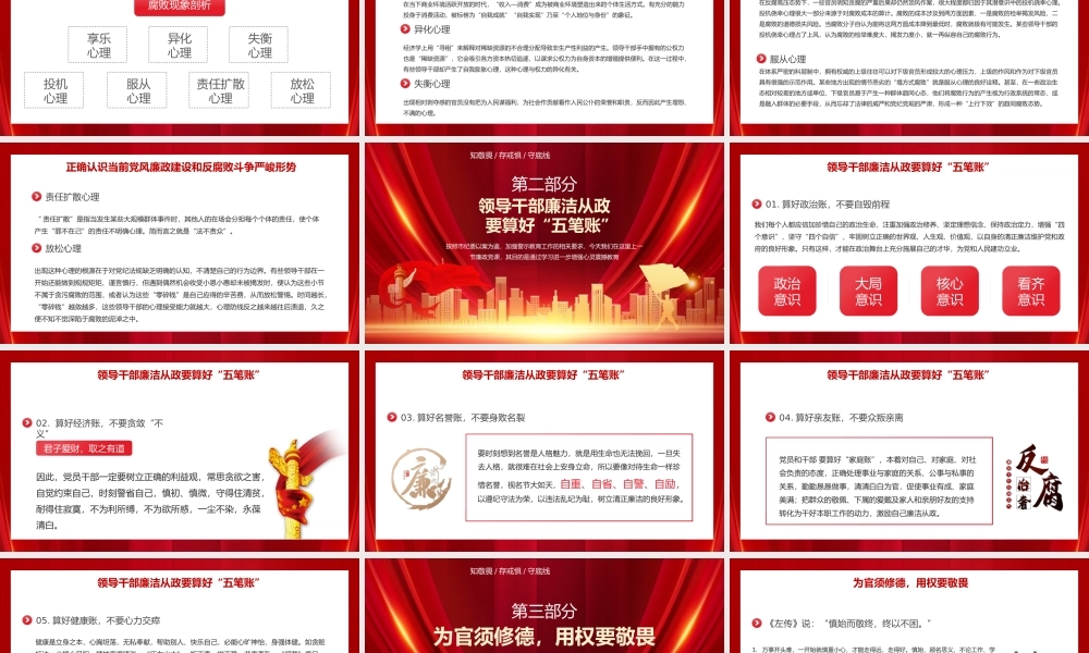 红色加强党性修养坚持廉洁从政PPT模板.pptx