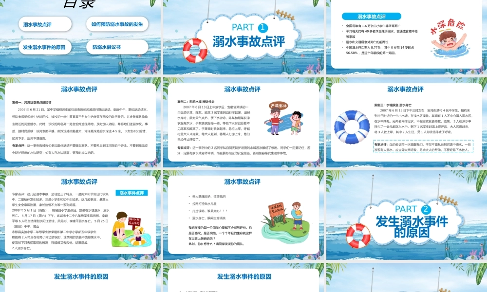 蓝色预防溺水人人有责夏天暑假儿童安全教育PPT模板.pptx