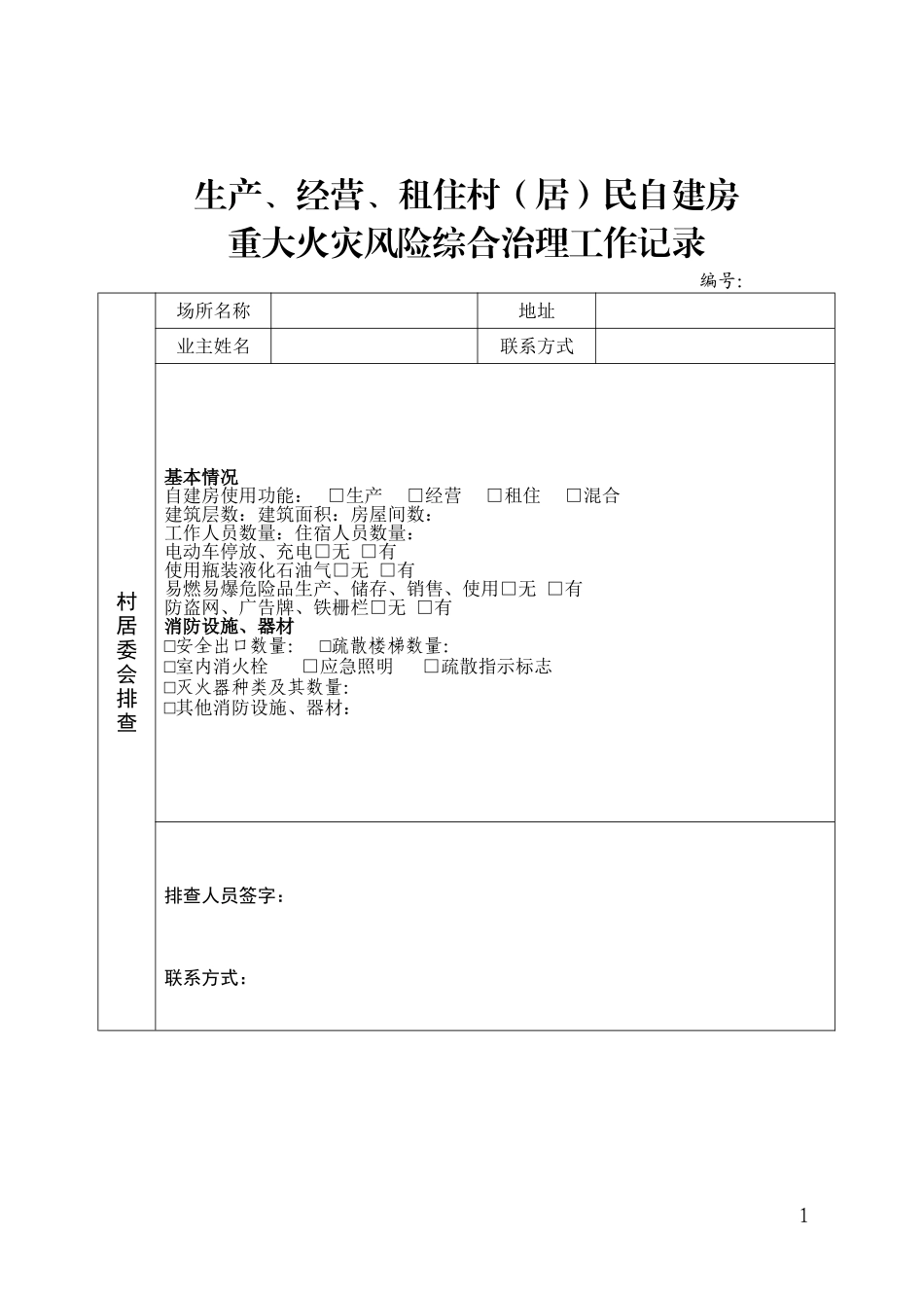 生产经营租住村（居）民自建房消防安全排查情况登记表.doc_第1页
