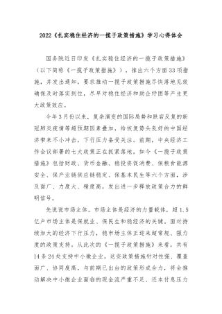 2022《扎实稳住经济的一揽子政策措施》学习心得体会.docx