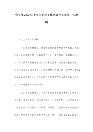 党支部2022年上半年党建工作回顾及下半年工作思路.docx