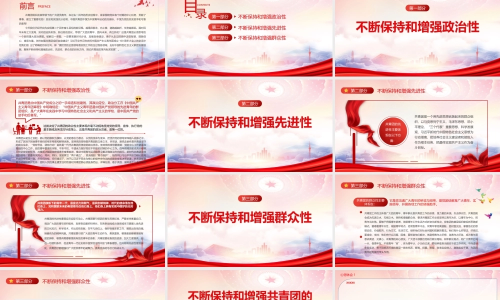 建团100周年大会上重要讲话PPT不断保持和增强共青团的政治性先进性群众性PPT课件（带内容）.pptx