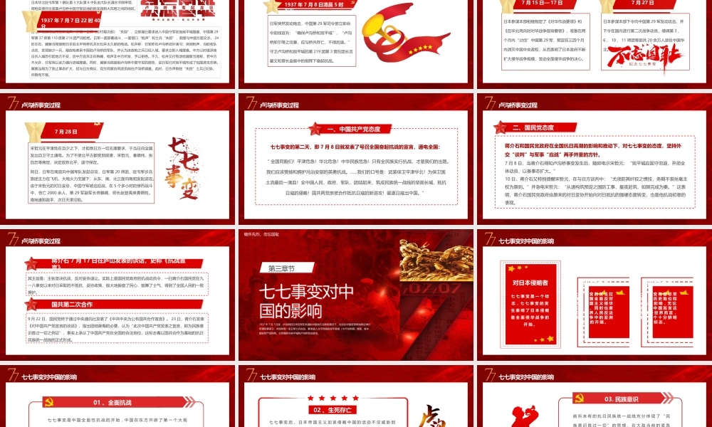 七七事变缅怀先烈勿忘国耻PPT七七卢沟桥事变PPT课件（带内容）.pptx