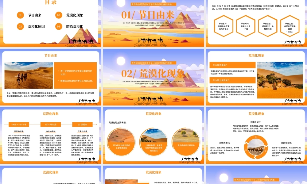 扁平插画风世界防治荒漠化和干旱日防治沙化保护耕地PPT模板.pptx