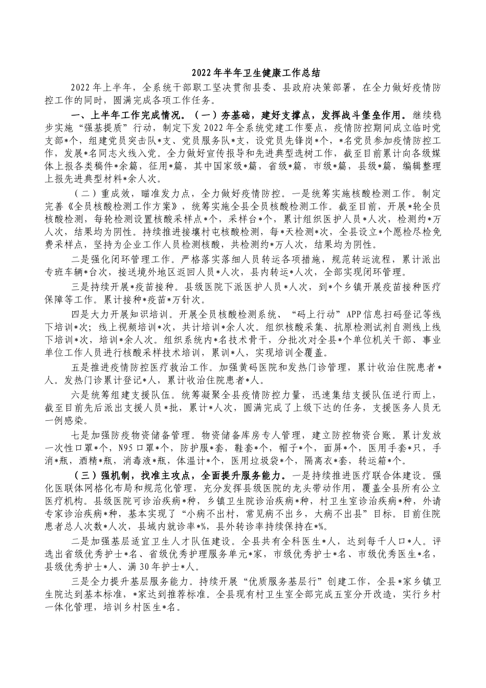 2022年半年卫生健康工作总结.docx_第1页