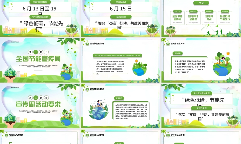 2022年节能宣传周及全国低碳日PPT绿色出行节能减排PPT课件（带内容）.ppt