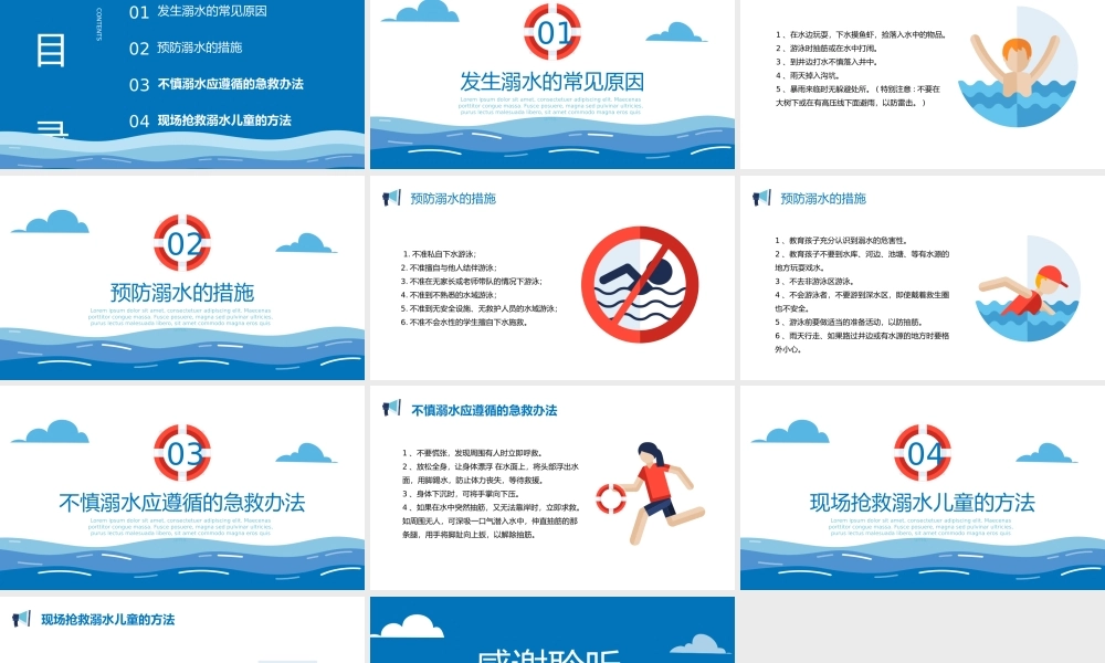 蓝色夏季儿童游泳防溺水安全教育PPT游泳安全培训PPT课件（带内容）.pptx