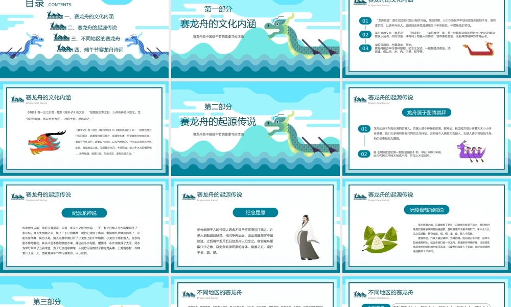中国风端午赛龙舟文化习俗介绍宣传PPT课件（带内容）.pptx