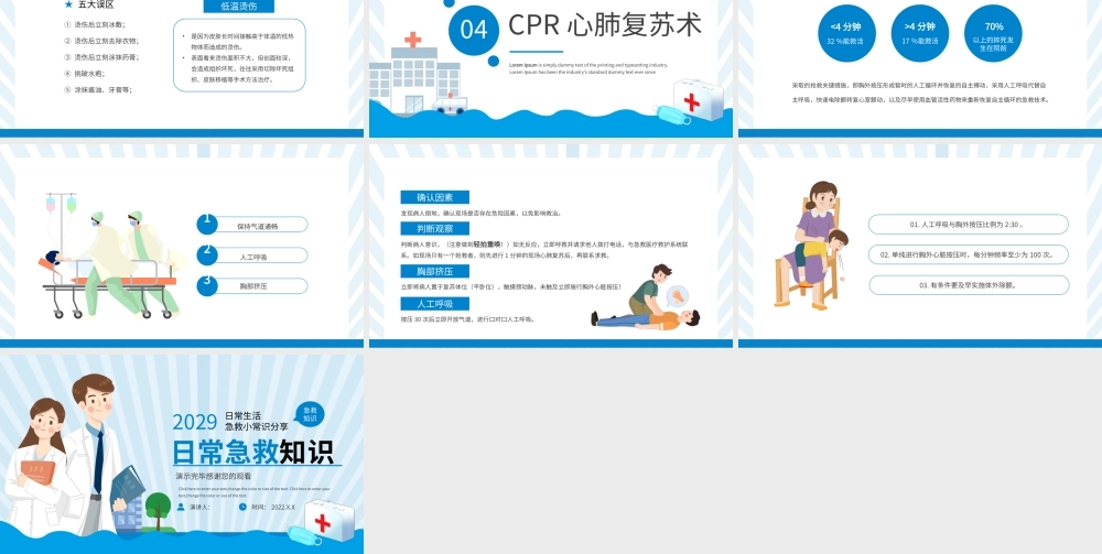 蓝色医疗日常急救知识PPT模板.pptx