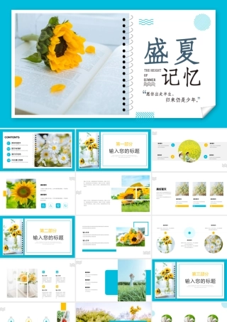 蓝色向日葵文艺夏天纪念画册PPT模板.pptx