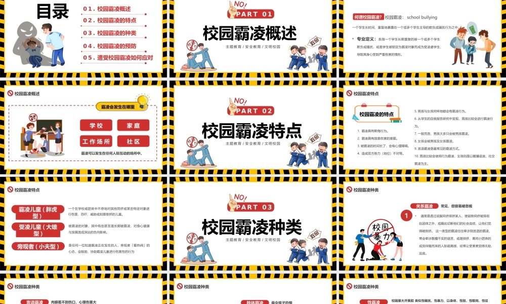 黄色卡通风拒绝校园霸凌PPT模板.pptx