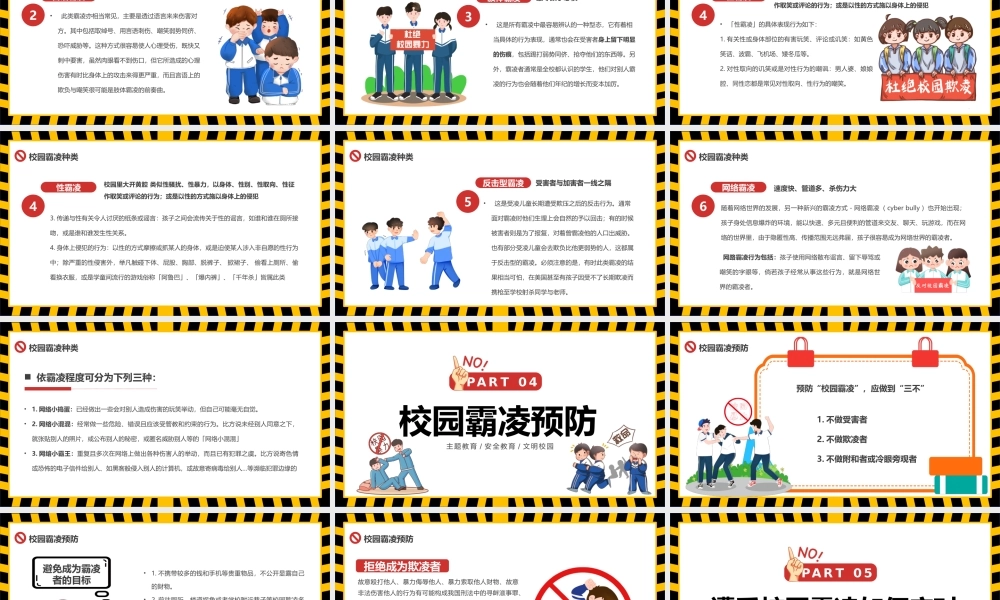 黄色卡通风拒绝校园霸凌PPT模板.pptx