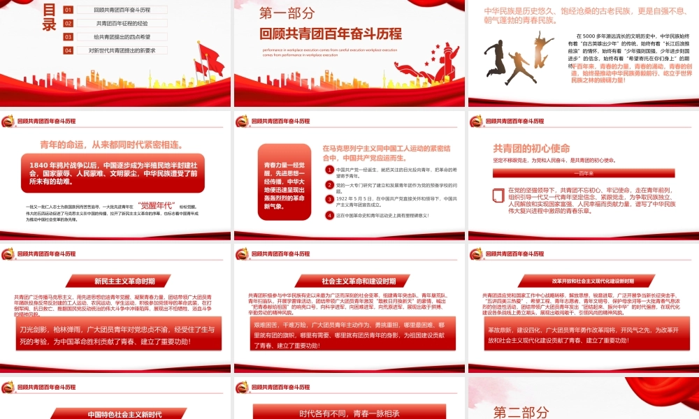 庆祝建团100周年大会重要讲话PPT青春心向党建功新时代PPT课件（带内容）.pptx