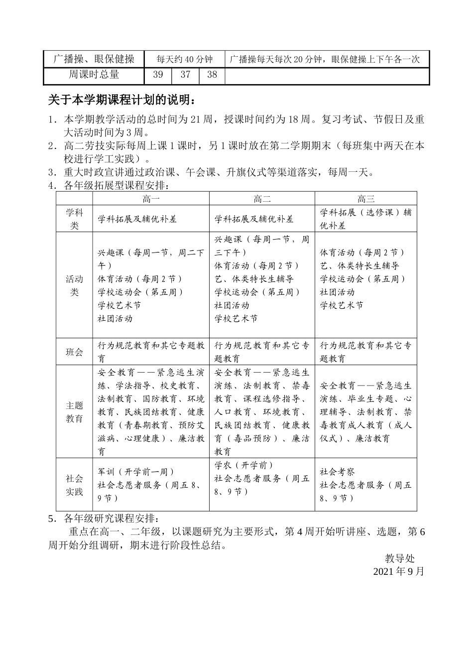 中学（高中）2021学年第一学期课程计划.docx_第2页
