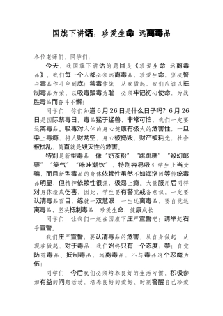 国旗下讲话范文珍爱生命远离毒品.docx