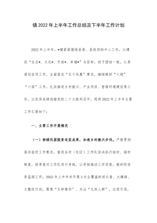 镇2022年上半年工作总结及下半年工作计划.docx