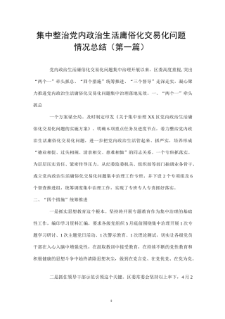 集中整治党内政治生活庸俗化交易化问题报告总结（6篇）.docx