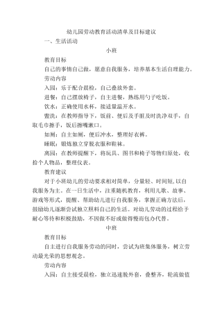幼儿园劳动教育活动清单及目标建议.docx