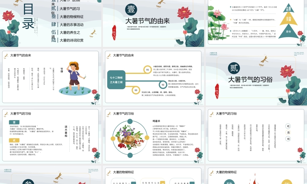 中国传统二十四节气大暑节气介绍PPT大暑的诗词欣赏PPT课件（带内容）.ppt