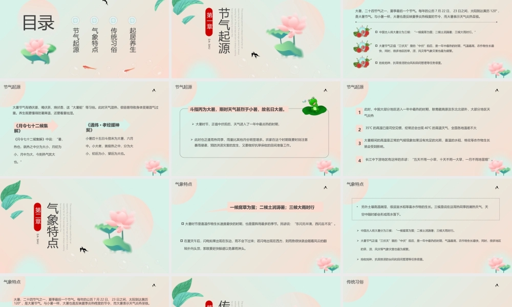 粉绿色中国风二十四节气之大暑介绍PPT模板.pptx