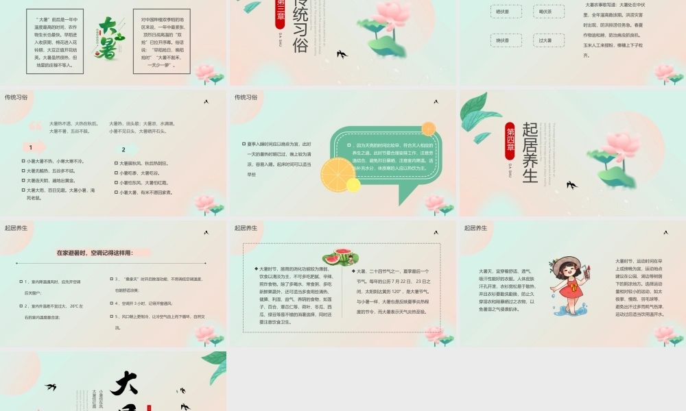 粉绿色中国风二十四节气之大暑介绍PPT模板.pptx