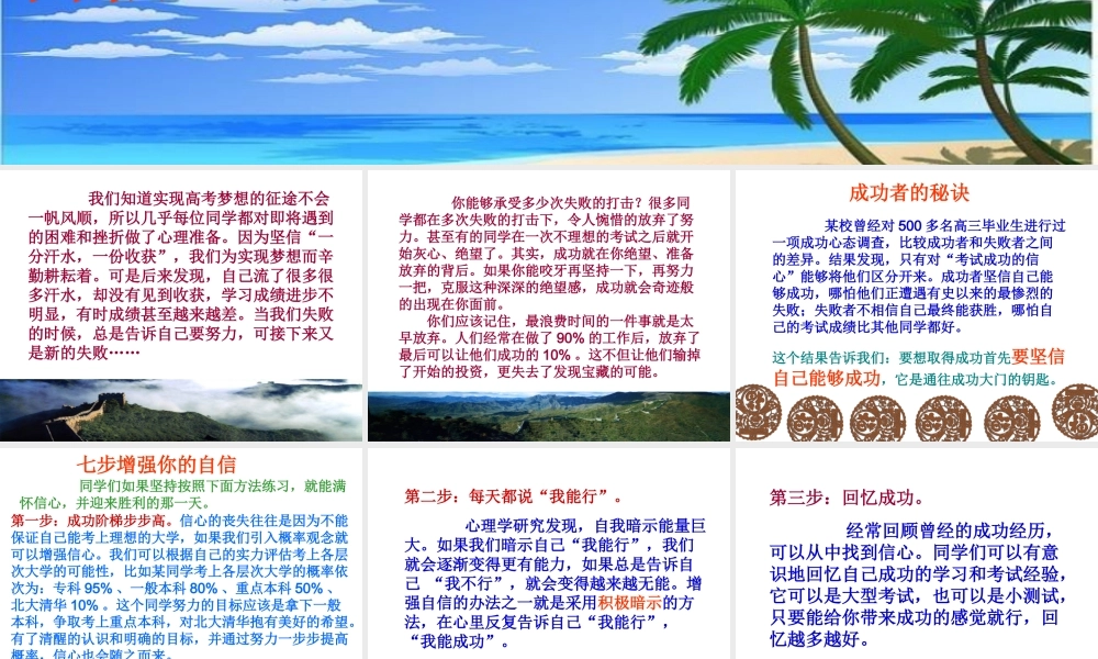 高考：只有坚持才能成功七步增强你的自信.ppt
