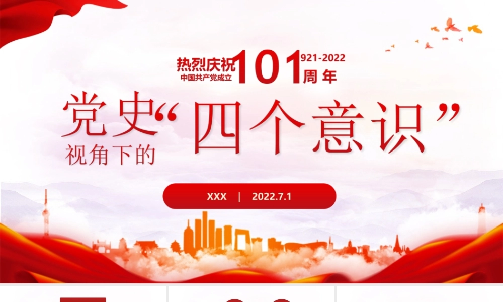 建党101周年党史学习PPT党史视角下的“四个意识”PPT课件（带内容）.ppt