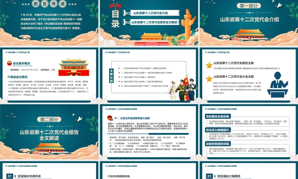 2022年全面学习山东第十二次党代会PPT模板.pptx