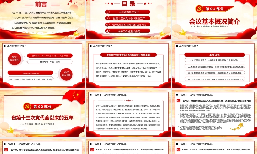 2022年甘肃第十四次党代会PPT模板.pptx
