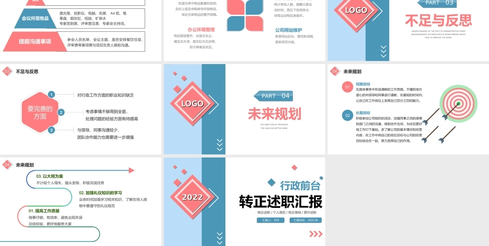 2022行政前台文员转正述职PPT公司行政岗位转正新员工转正述职报告PPT课件（带内容）.ppt
