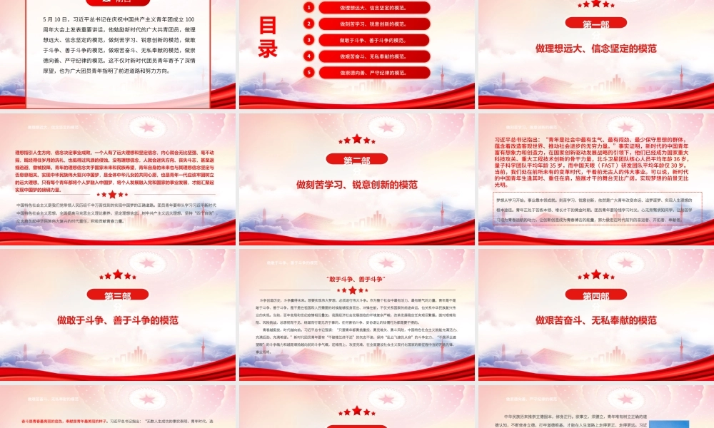 建团100周年大会重要讲话PPT争做“五个模范”展现青春力量PPT课件（带内容）.ppt