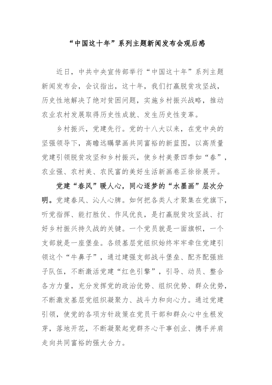 “中国这十年”系列主题新闻发布会观后感2篇.docx_第1页