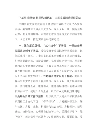 “下基层 察民情 解民忧 暖民心”主题实践活动进展总结.docx