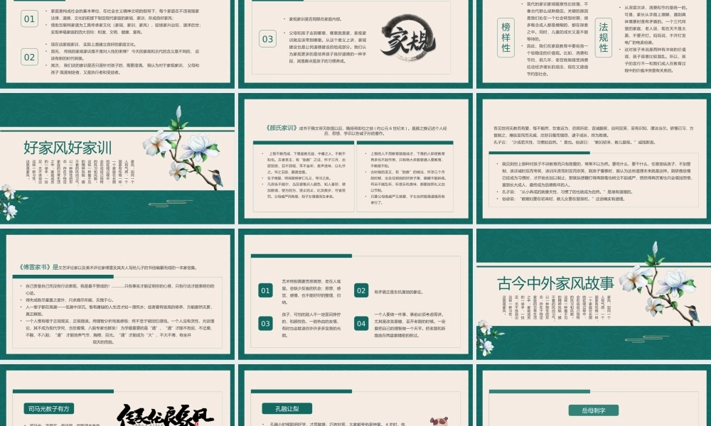 绿色复古中国风立家法传家训树家风PPT模板.pptx
