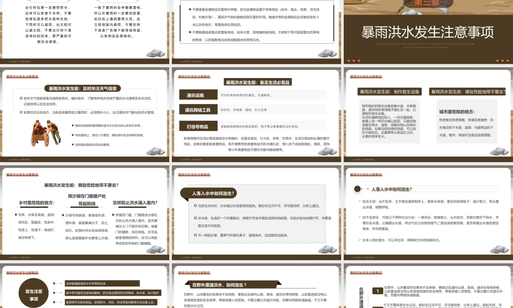 褐色简约汛期自救常识PPT模板宣传PPT动态PPT.pptx