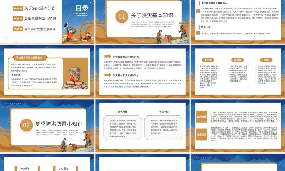 防灾减灾日防洪救灾汛期自救常识卡通手绘PPT模板.pptx
