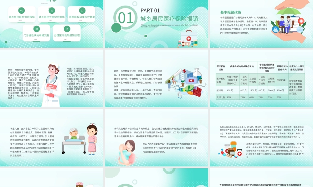 绿色清新简约医院医保政策PPT模板.pptx