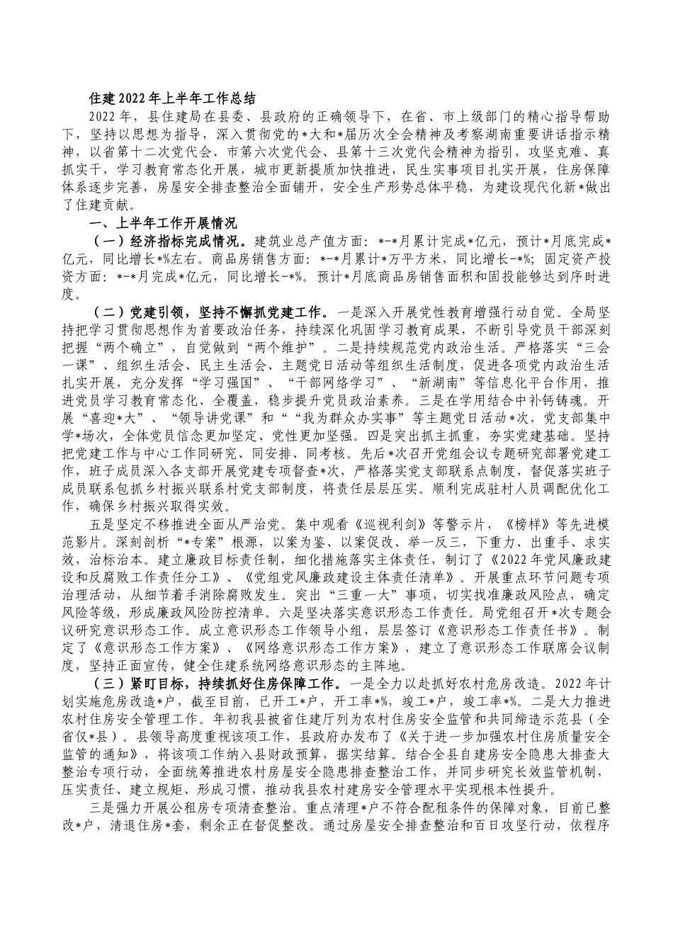 住建2022年上半年工作总结.docx_第1页