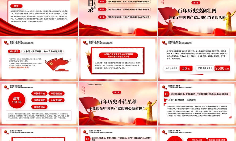 红色党政争做堪当历史重任的新时代党员PPT模板.pptx