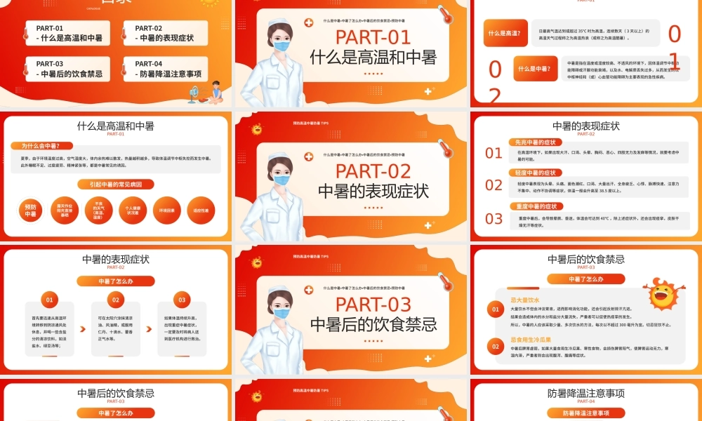 橙红色卡通风夏季防暑医疗知识PPT模板.pptx
