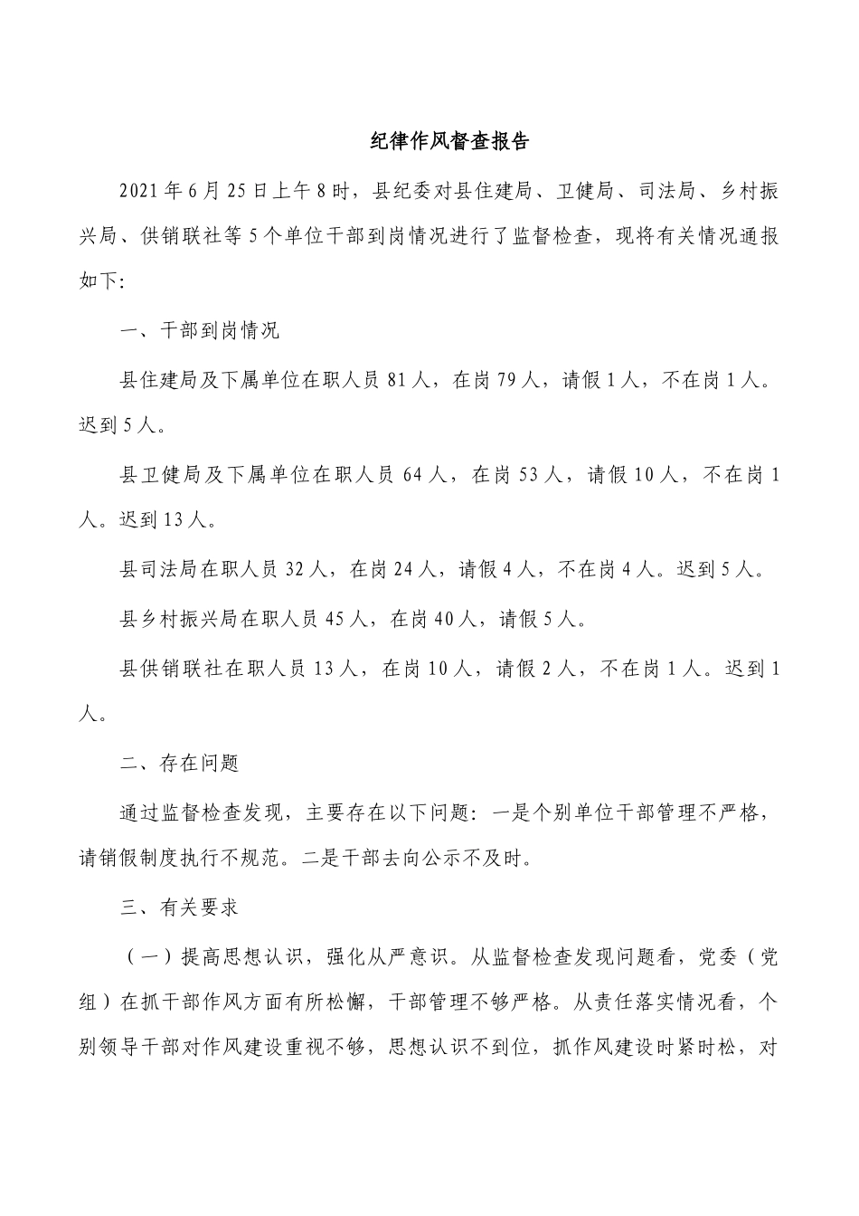 纪律作风督查报告.docx_第1页