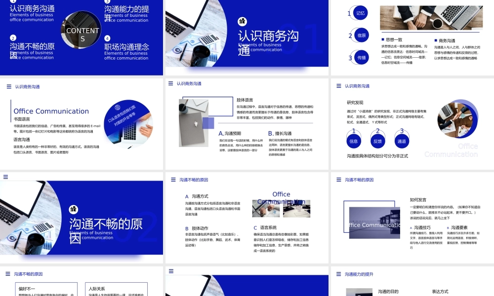 深蓝色简约办公沟通的要素PPT模板宣传PPT动态PPT.pptx