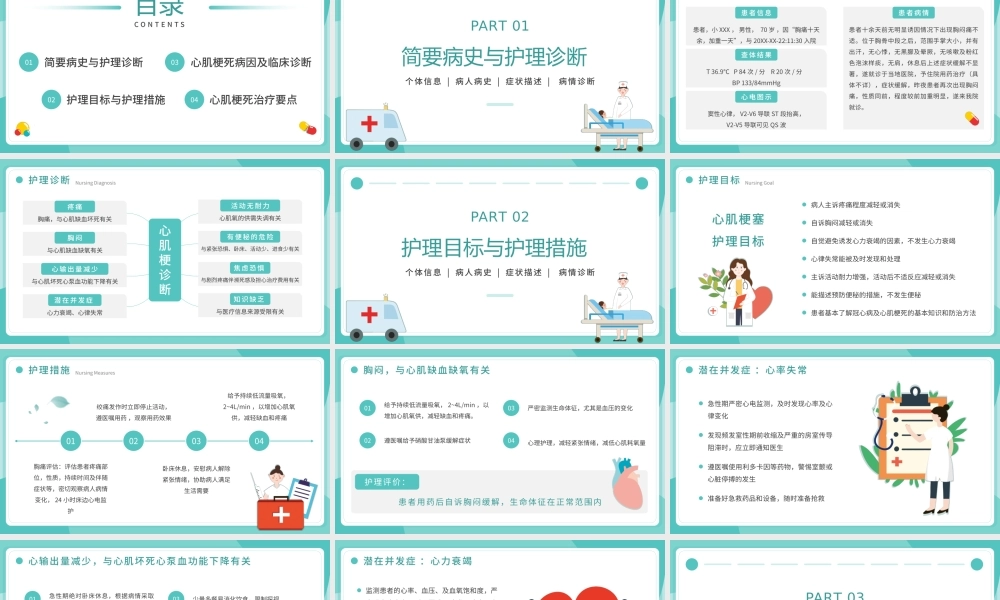 绿色医疗扁平风急性心梗心脏病护理查房PPT介绍.pptx
